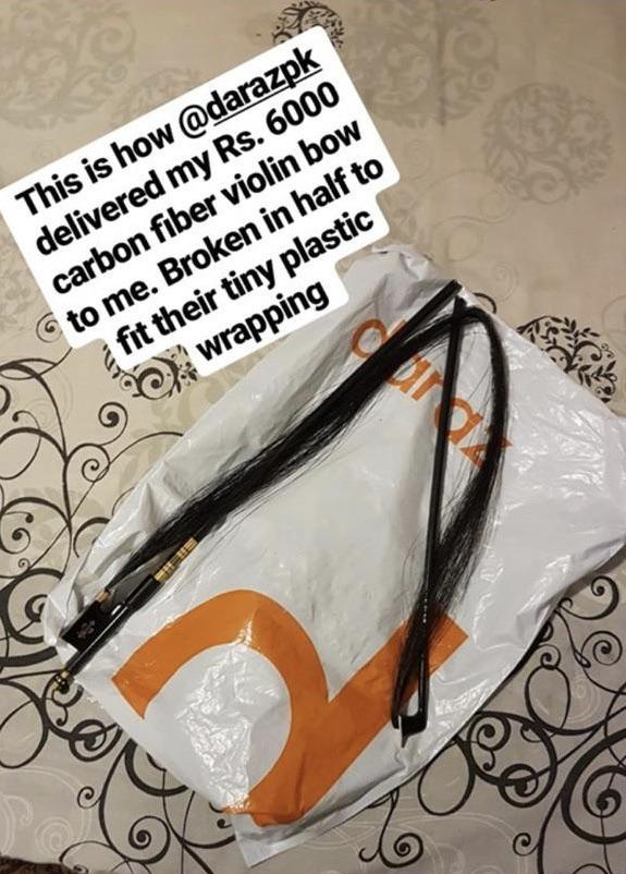 orange - This is how delivered my Rs. 6000 carbon fiber violin bow to me. Broken in half to & fit their tiny plastic wrapping