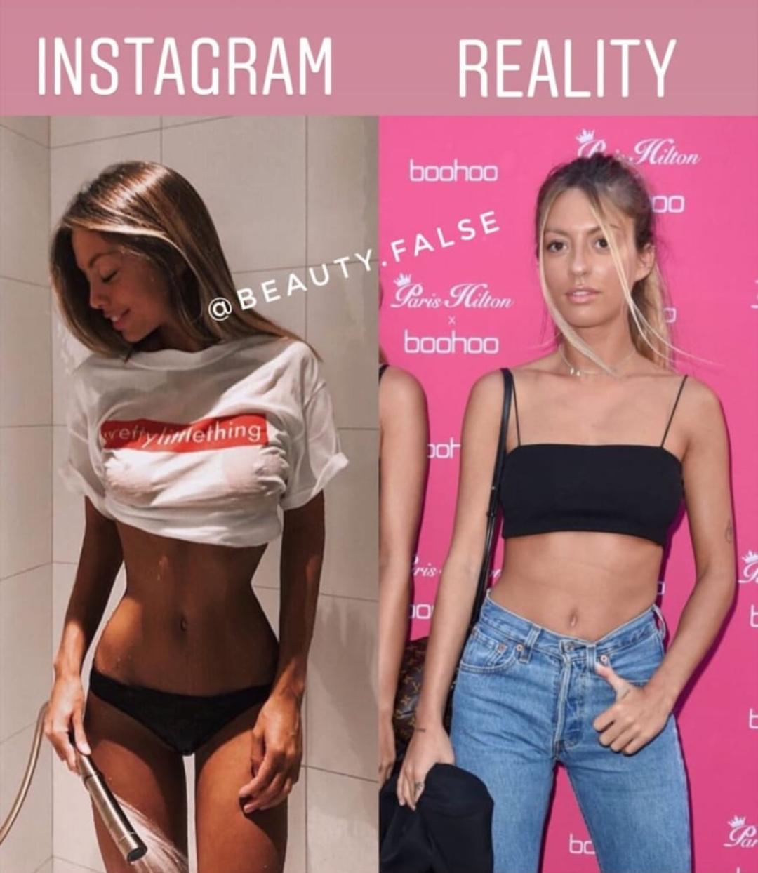 instagram vs reality body - Instagram Reality A Hilton boohoo .False Puris Iitton boohoo Every littlething bc