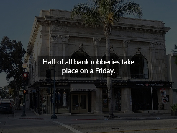 landmark - 'Half of all bank robberies take place on a Friday. A Fashion Dventure Banko Aly Building Coconut Crab Mkts Unknown