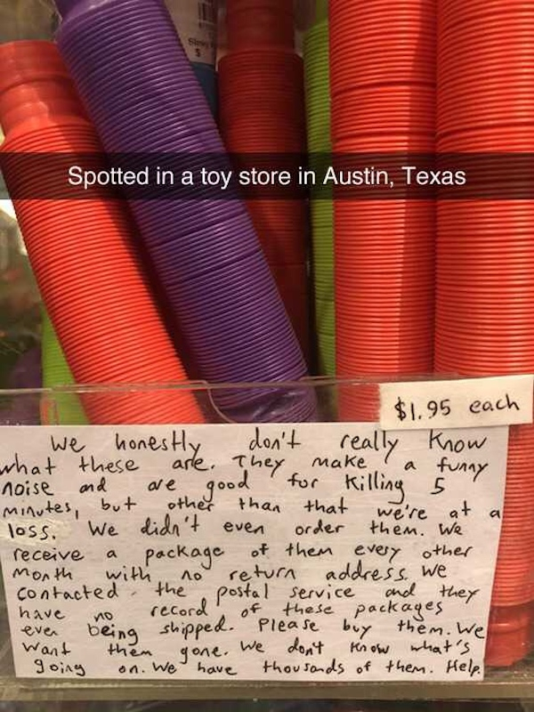 toy store austin - Spotted in a toy store in Austin, Texas $1.95 each we honestly don't really know what these are. They make a funny noise and are good for killing 5 minutes, but other than that we're at a loss. We didn't even order them. We receive a pa