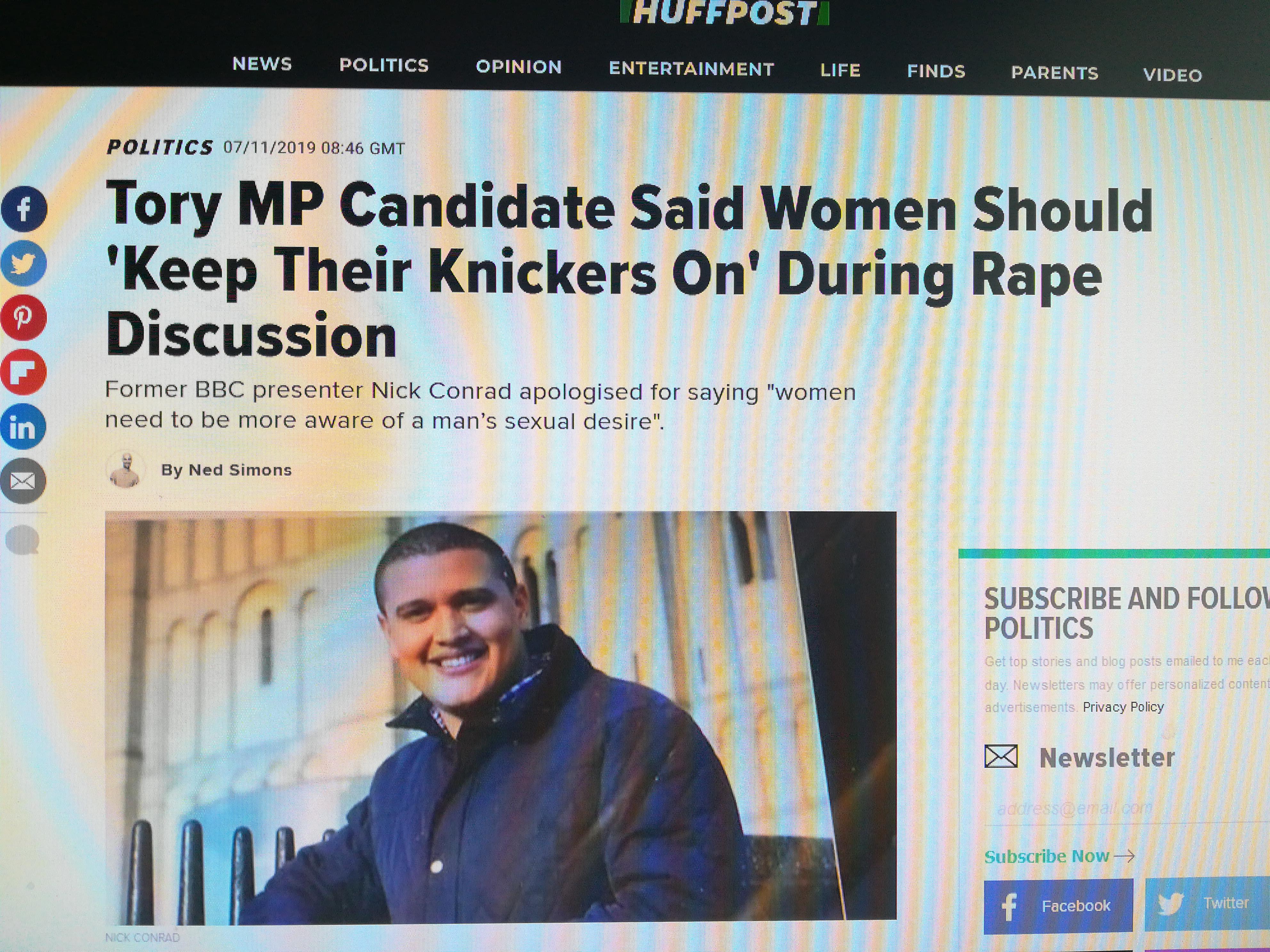 website - Huffpost News Politics Opinion Entertainment Life Finds Parents Video Politics 07112010 Gmt Tory Mp Candidate Said Women Should 'Keep Their Knickers On' During Rape Discussion 00000 Former Bbc presenter Nick Conrad apologised for saying