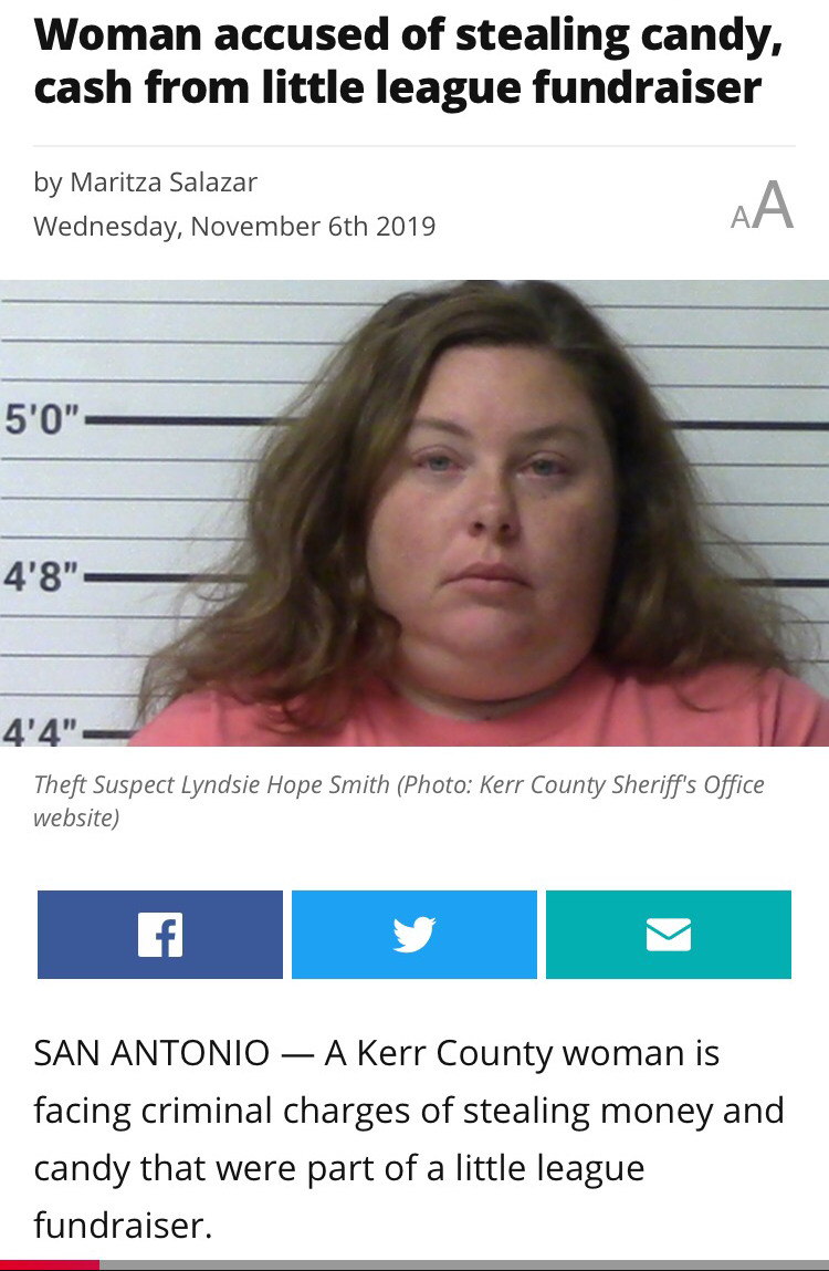 jaw - Woman accused of stealing candy, cash from little league fundraiser by Maritza Salazar Wednesday, November 6th 2019 Aa 5'0