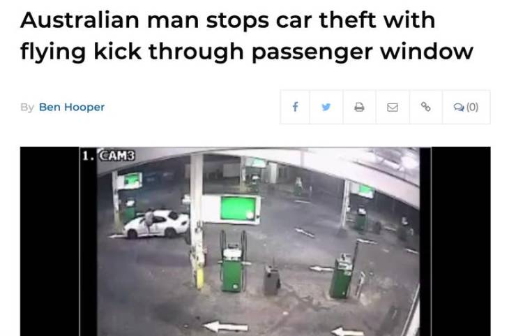 multimedia - Australian man stops car theft with flying kick through passenger window By Ben Hooper 1. CAM3