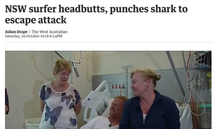 presentation - Nsw surfer headbutts, punches shark to escape attack Julian Drape 1 The West Australian Saturday, Pm