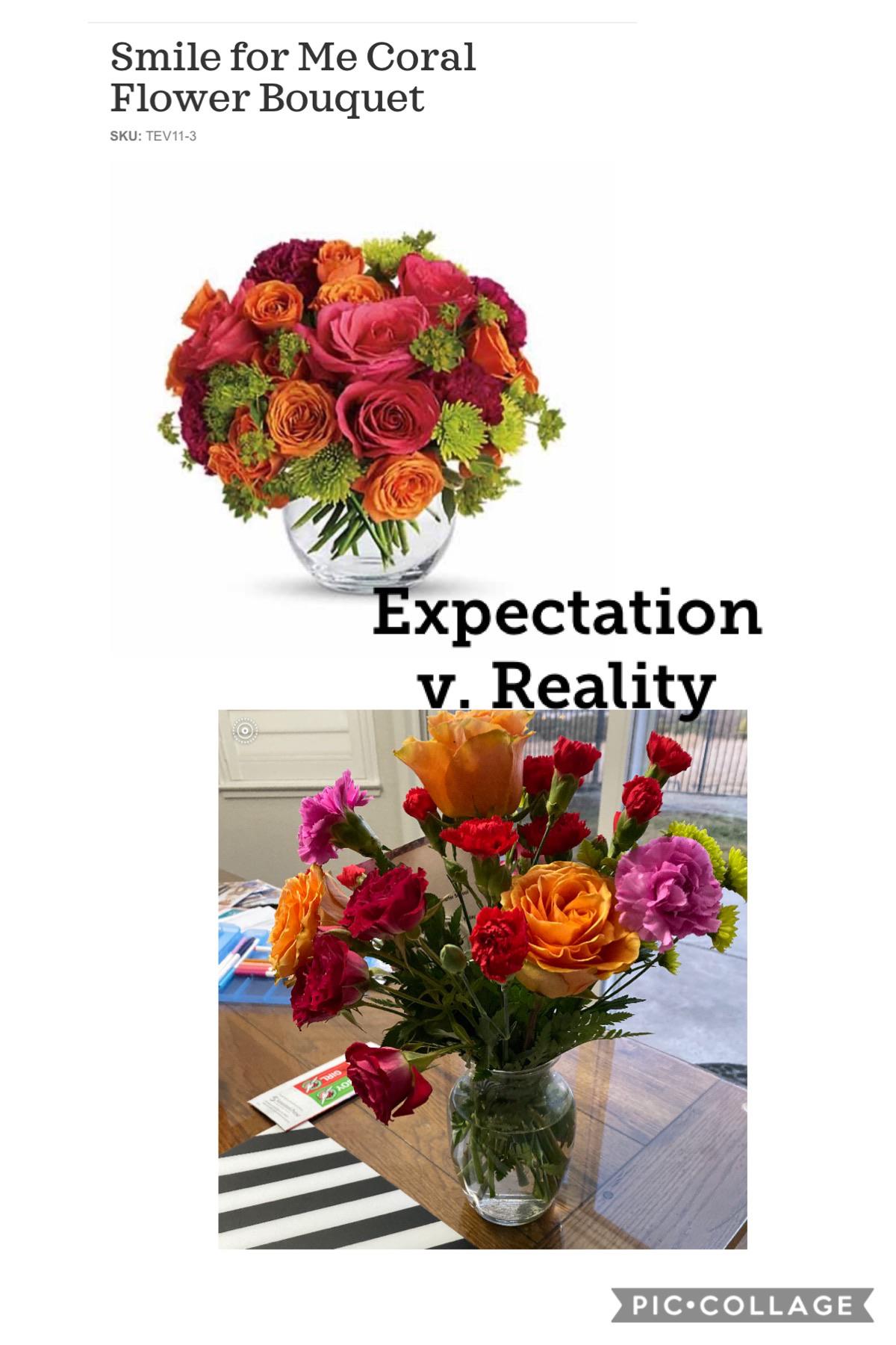 flower bouquet - Smile for Me Coral Flower Bouquet Sku TEV113 Expectation v. Reality Pic.Collage