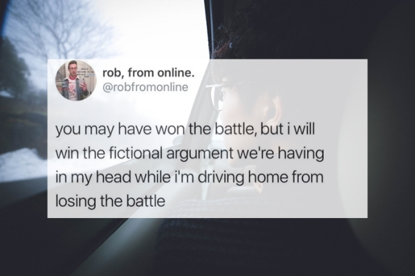 presentation - rob, from online. you may have won the battle, but i will win the fictional argument we're having in my head while i'm driving home from losing the battle