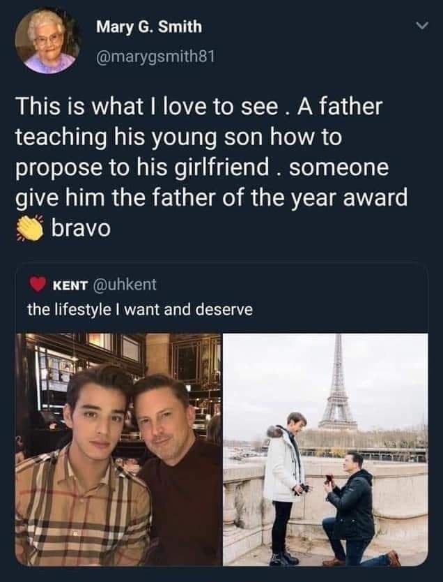 mary g smith twitter - Mary G. Smith This is what I love to see. A father teaching his young son how to propose to his girlfriend. someone give him the father of the year award bravo Kent the lifestyle I want and deserve