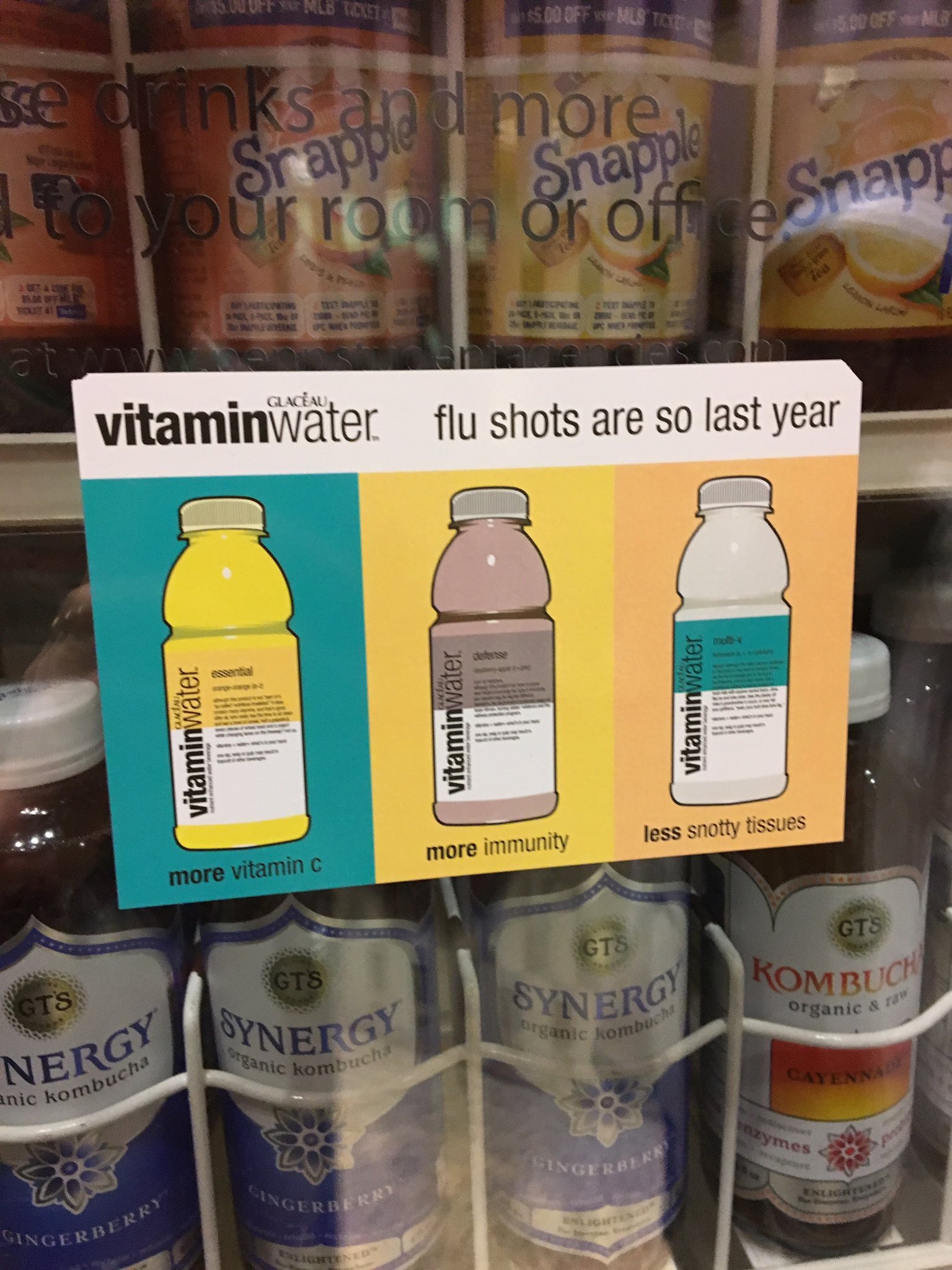 vitamin water - se drinks and more Snaps telur room or offer Srappe vitaminwater flu shots are so last year vitaminwater vitaminates vitamin less snoty issues more immunity more vitamin Cssynergy Bynero Kombuc Ynergy Nero nie hom