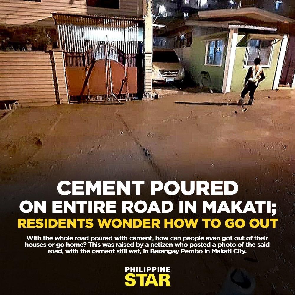 asphalt - Cement Poured On Entire Road In Makati; Residents Wonder How To Go Out With the whole road poured with cement, how can people even got out of their houses or go home? This was raised by a netizen who posted a photo of the said road, with the cem