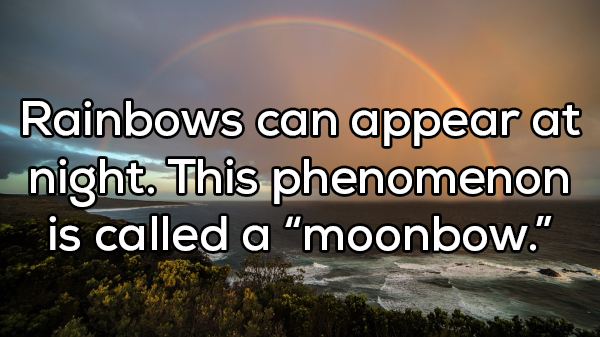 nature - Rainbows can appear at night. This phenomenon is called a "moonbow."