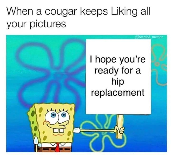 maroon 5 meme super bowl - When a cougar keeps Liking all your pictures memer I hope you're ready for a hip replacement