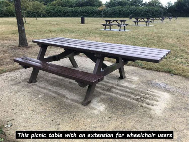 bench - This picnic table with an extension for wheelchair users