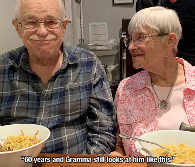 senior citizen - "60 years and Gramma still looks at him this