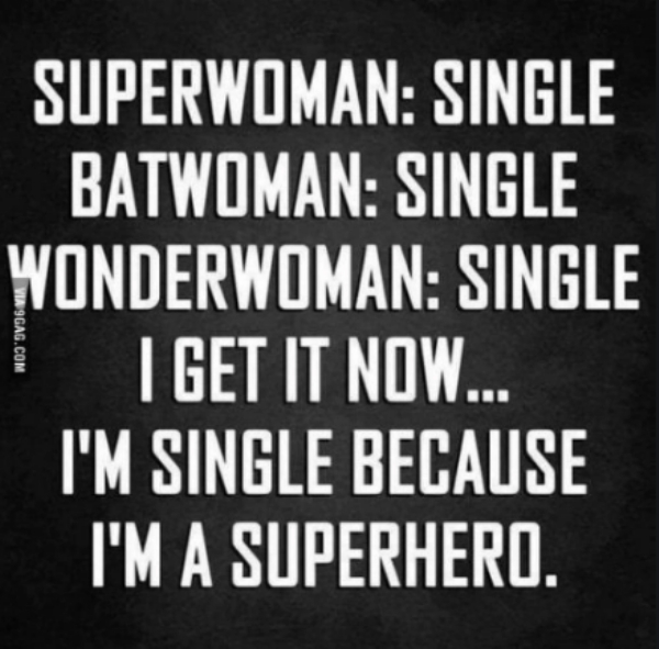walker art center - Superwoman Single Batwoman Single Wonderwoman Single I Get It Now... I'M Single Because I'M A Superhero. Via 9GAG.Com