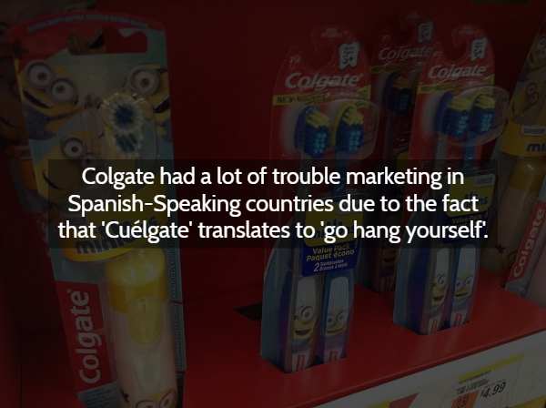 glass bottle - Colgate Colgate New Colgate had a lot of trouble marketing in SpanishSpeaking countries due to the fact that 'Culgate' translates to 'go hang yourself. Colgate. Paquet Econo 2 Colgate