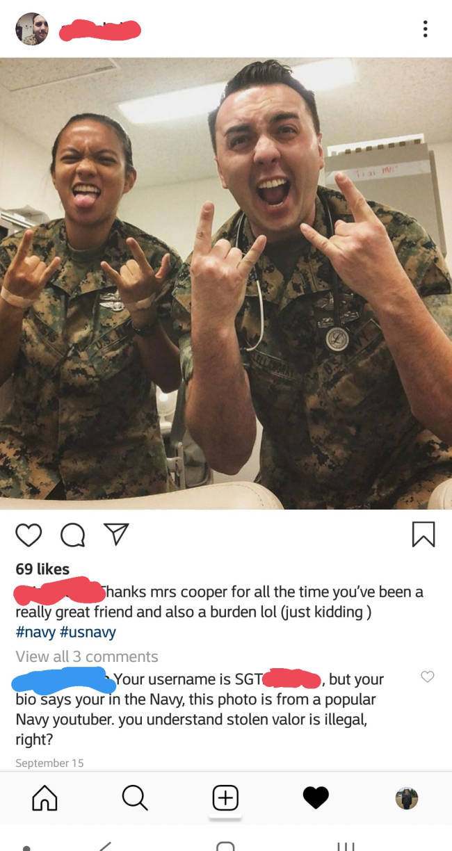 military - a 69 Shanks mrs cooper for all the time you've been a really great friend and also a burden lol just kidding View all 3 Your username is Sgt , but your bio says your in the Navy, this photo is from a popular Navy youtuber. you understand stolen