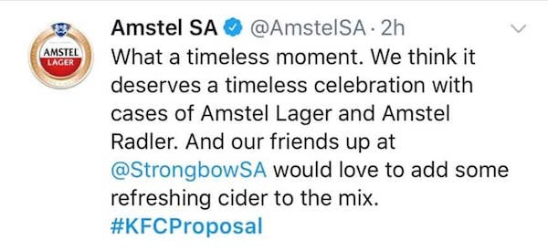 water - Amstel Lager Amstel Sa What a timeless moment. We think it deserves a timeless celebration with cases of Amstel Lager and Amstel Radler. And our friends up at would love to add some refreshing cider to the mix.