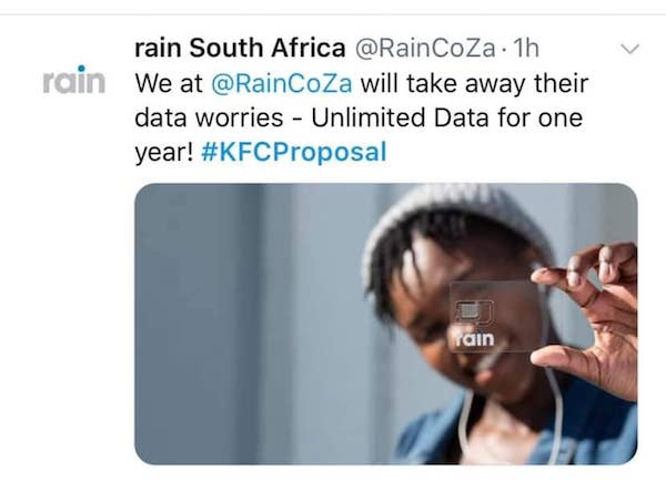 communication - rain rain South Africa . 1h We at will take away their data worries Unlimited Data for one year! rain