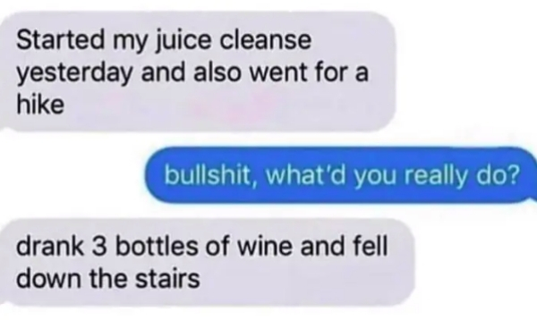 diagram - Started my juice cleanse yesterday and also went for a hike bullshit, what'd you really do? drank 3 bottles of wine and fell down the stairs