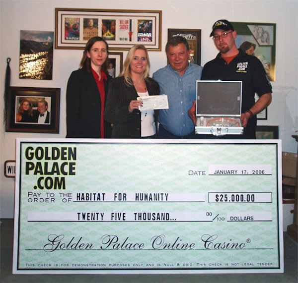 william shatner kidney stone - 49 Date Golden Palace .Com Pay To The Habitat For Humanity Twenty Five Thousand... $25.000.00 0100 Dollars Golden Palace Online Casino The CnteriorOR Demonstration Purposes Only And Is Nulla Void This Check Is Not Legal Tend