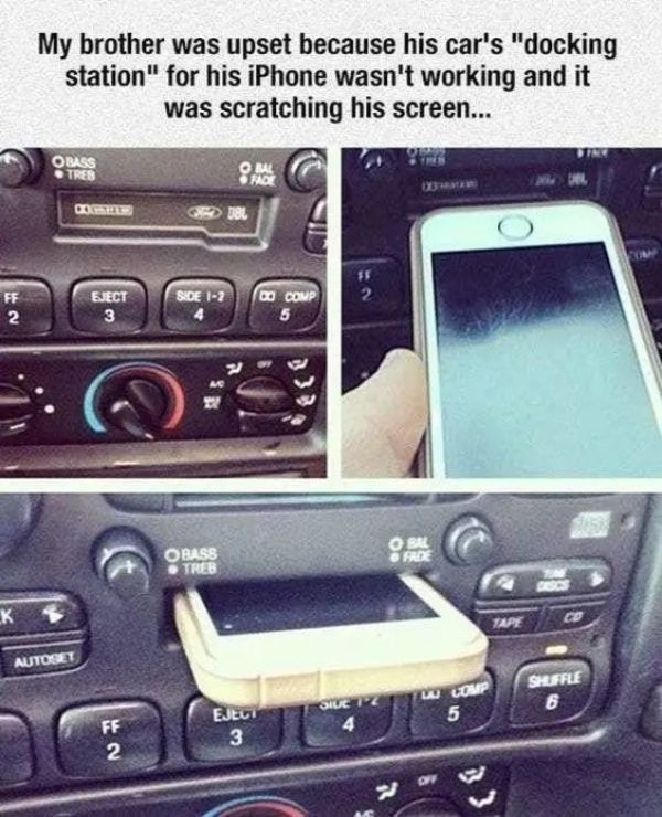 phone in cassette player - My brother was upset because his car's "docking station" for his iPhone wasn't working and it was scratching his screen... Ouss Om 00 Obass Autos Shuffle Eject 3