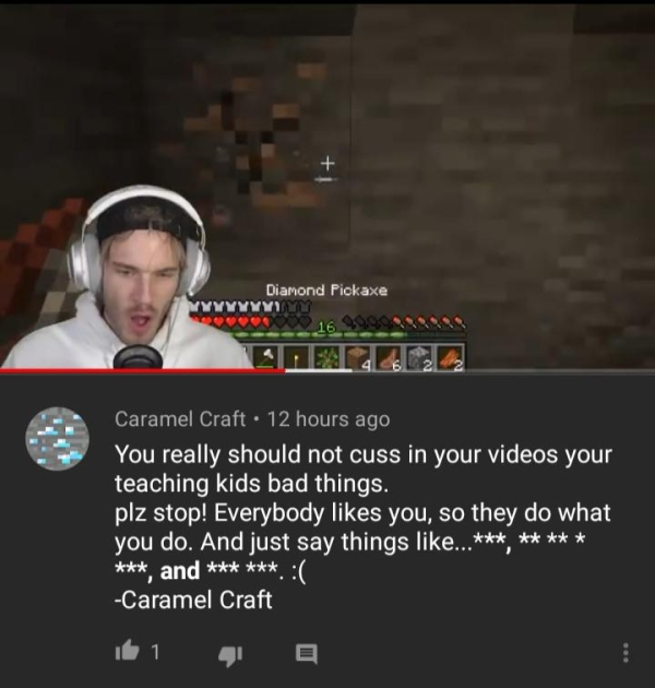 photo caption - Diamond Pickaxe Yyyyyy 16 9999 Caramel Craft 12 hours ago You really should not cuss in your videos your teaching kids bad things. plz stop! Everybody you, so they do what you do. And just say things ... , and . Caramel Craft