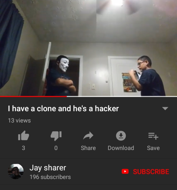 r youngpeopleyoutube - Thave a clone and he's a hacker 13 views 3 0 Download Save Jay r 196 subscribers Subscribe