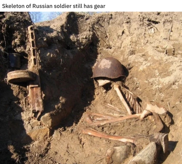 ghosts of the eastern front - Skeleton of Russian soldier still has gear