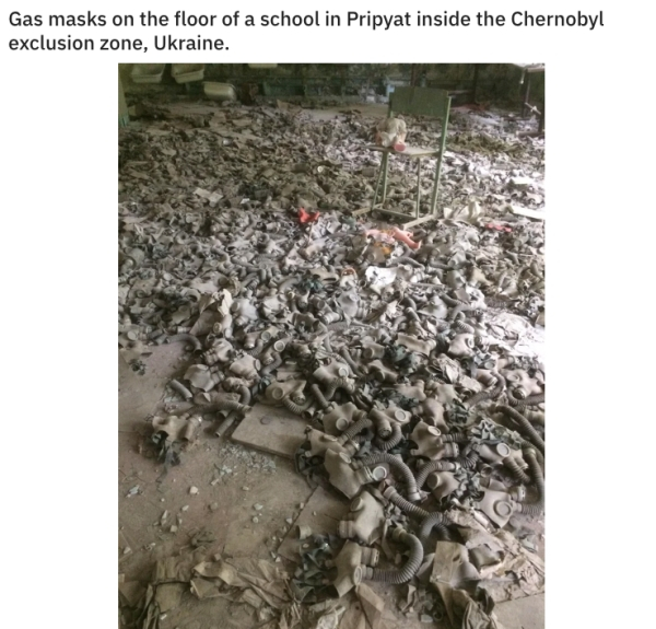 pripyat gas masks - Gas masks on the floor of a school in Pripyat inside the Chernobyl exclusion zone, Ukraine.