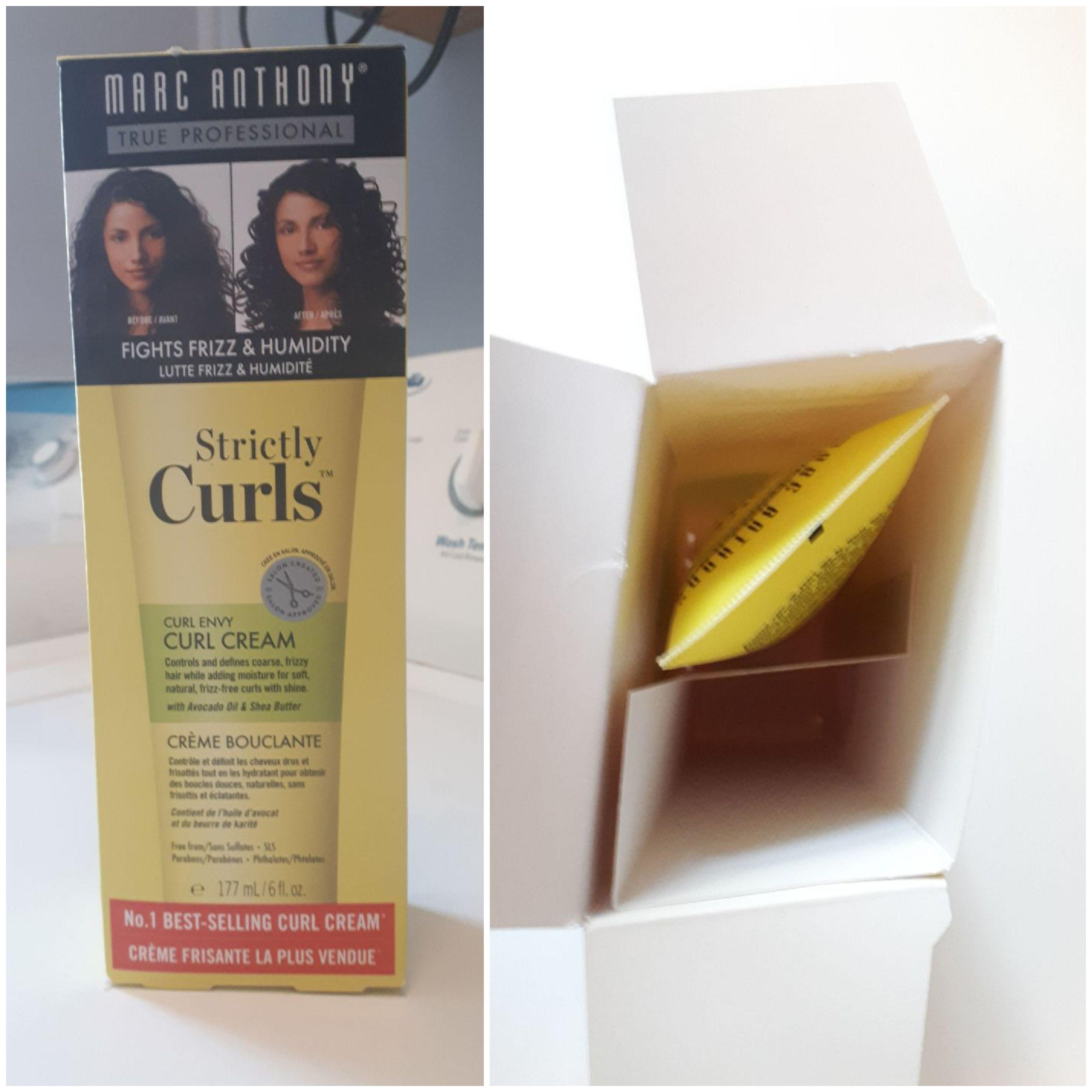 box - Marc Anthony True Professional Before Ayan After Aprs Fights Frizz & Humidity Lutte Frizz & Humidit Strictly Curls Creen Curl Envy Curl Cream Controls and defines coarse, frizzy hair while adding moisture for soft natural, frizztree curts with shine