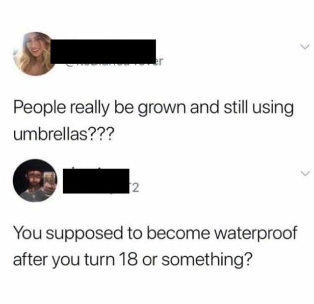 diagram - People really be grown and still using umbrellas??? You supposed to become waterproof after you turn 18 or something?