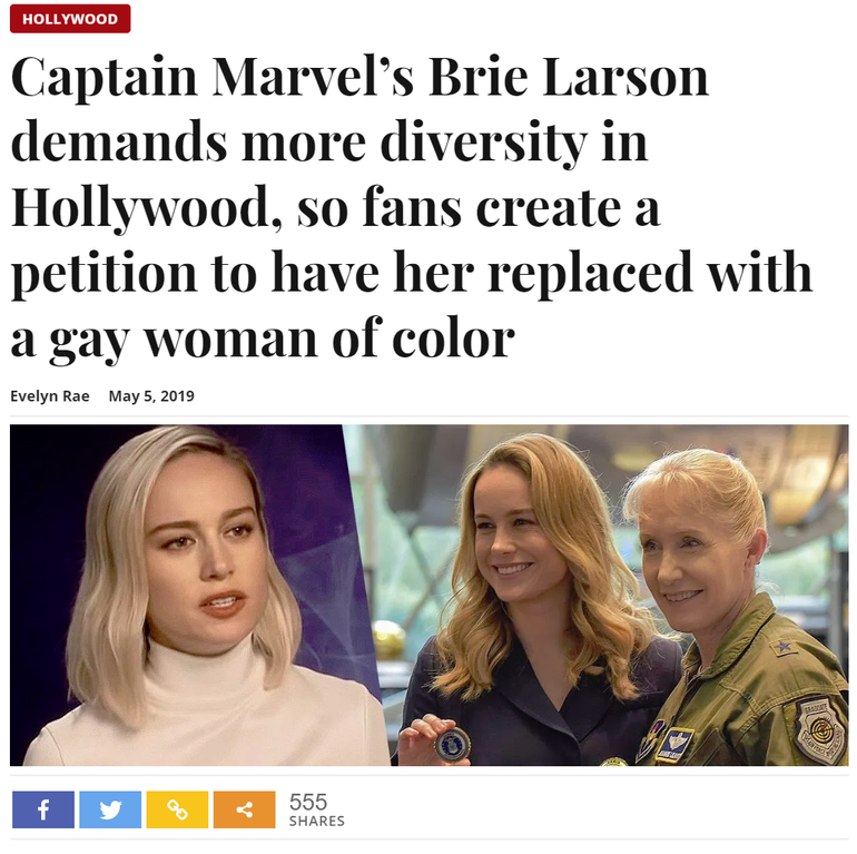 captain marvel's brie larson demands more diversity - Hollywood Captain Marvel's Brie Larson demands more diversity in Hollywood, so fans create a petition to have her replaced with a gay woman of color Evelyn Rae