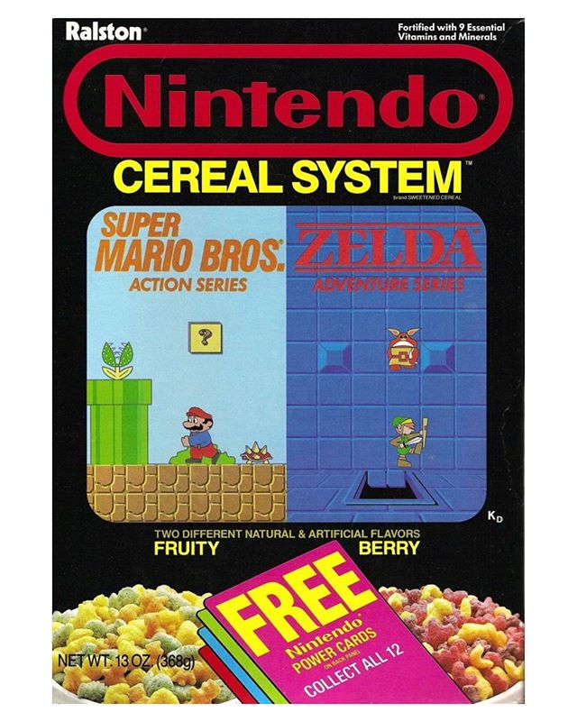 breakfast cereal - Ralston Fortified with 9 Essential Vitamins and Minerals Nintendo Cereal System Super Mario Broshee Brand Sweetenedcereal Action Series Overeers d Two Different Natural & Artificial Flavors Fruity Berry Free Net Wt. 13OZ 3689 Nintendo P
