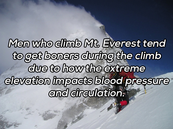 sky - Men who climb Mt Everest tend to get boners during the climb due to how the extreme elevation impacts blood pressure and circulation.