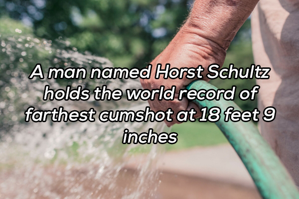 Garden - A man named Horst Schultz holds the world record of farthest cumshot at 18 feet 9 inches