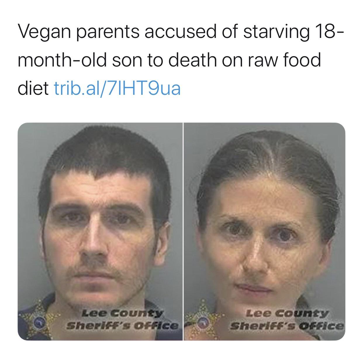jaw - Vegan parents accused of starving 18 monthold son to death on raw food diet trib.alZIHT9ua Lee County Sheriff's Office Lee County Sheriff's Office