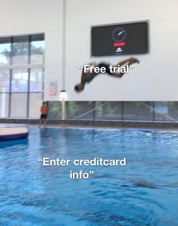 water - "Free trial" "Enter creditcard info"