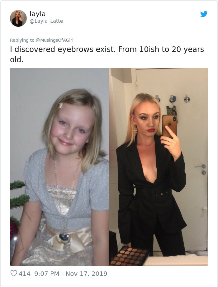 shoulder - layla I discovered eyebrows exist. From 10ish to 20 years old. 414