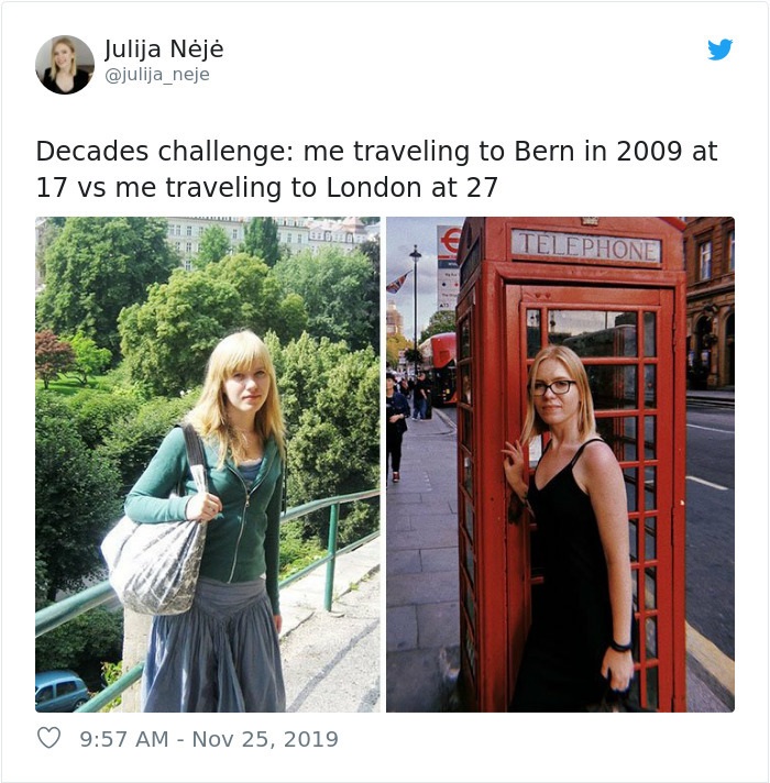 girl - Julija Nj Decades challenge me traveling to Bern in 2009 at 17 vs me traveling to London at 27 Telephone
