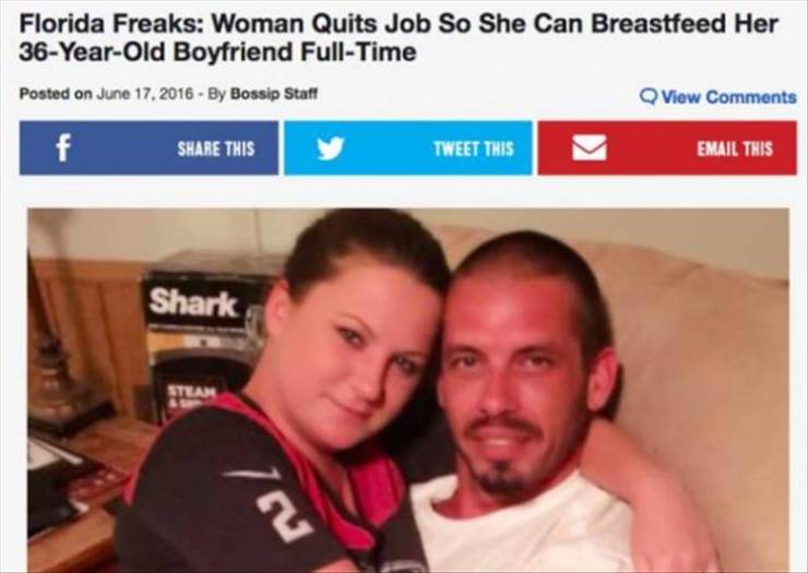 breastfeeding boyfriend - Florida Freaks Woman Quits Job So She Can Breastfeed Her 36YearOld Boyfriend FullTime Posted on By Bossip Staff Q View This Tweet This Email This Sharks Z