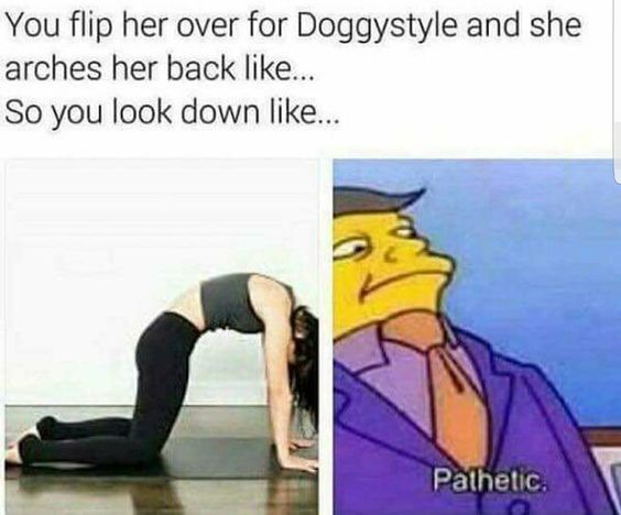 arched back meme - You flip her over for Doggystyle and she arches her back .. So you look down ... Palhetic.