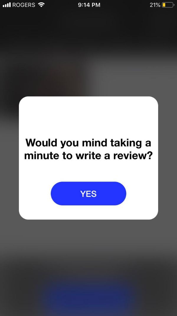 screenshot - In Rogers 21%O Would you mind taking a minute to write a review? Yes