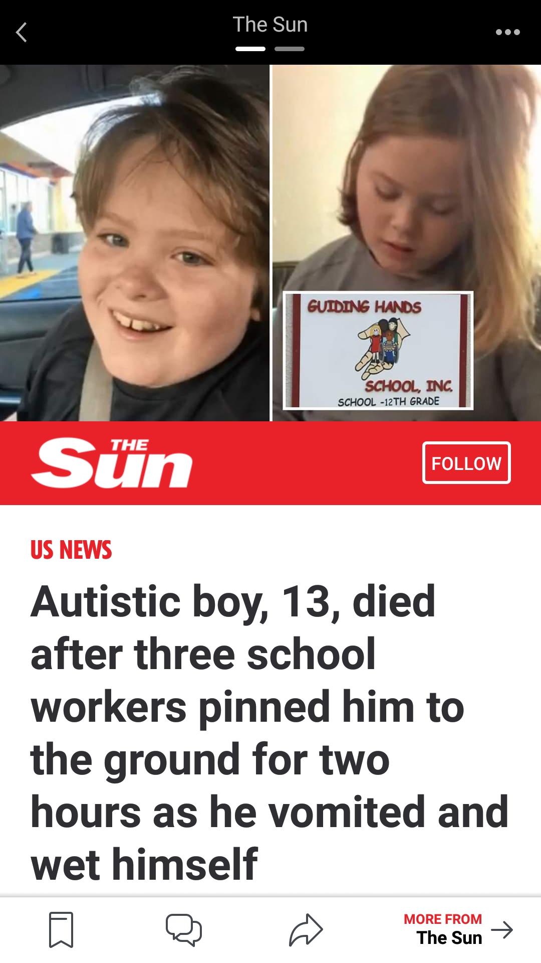 toddler - The Sun Guiding Hands School Inc Sn Us News Autistic boy, 13, died after three school workers pinned him to the ground for two hours as he vomited and wet himself