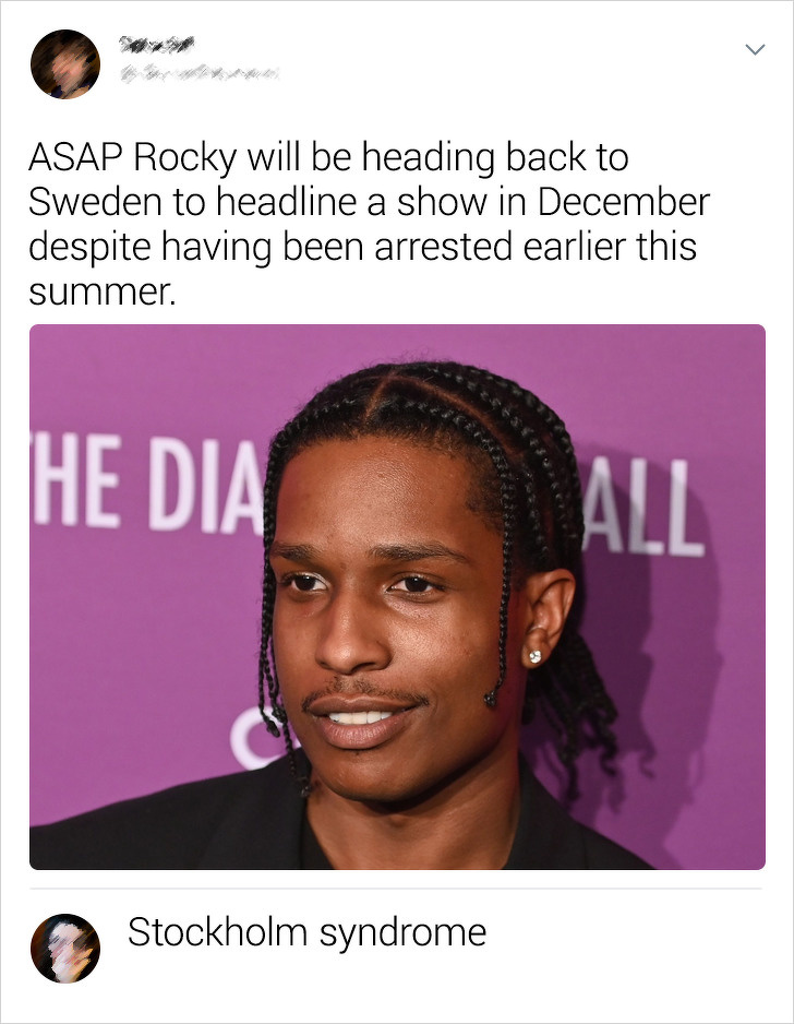 hair coloring - Asap Rocky will be heading back to Sweden to headline a show in December despite having been arrested earlier this summer. He Dia Stockholm syndrome