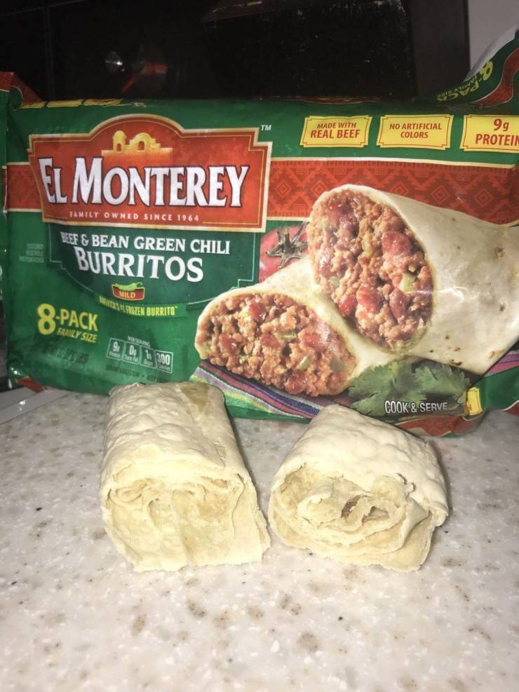 Burrito - 99 Made With Real Beef Ral Be No Artificial Colors No Articipropi Protein El Monterey Tamily Owned Since 1964 Yeef & Bean Green Chili Burritos Mild Straten Burrito Cook & Serve