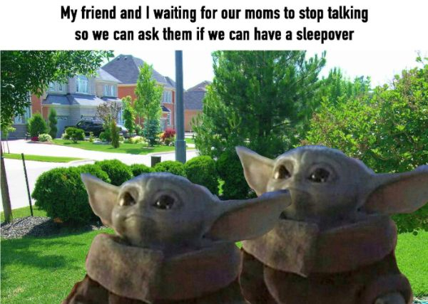 photo caption - My friend and I waiting for our moms to stop talking so we can ask them if we can have a sleepover