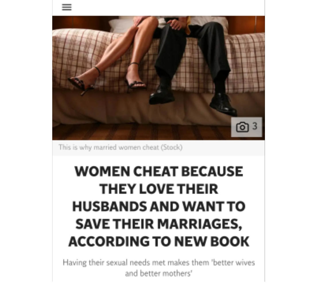 This is why married women cheat Stock Women Cheat Because They Love Their Husbands And Want To Save Their Marriages, According To New Book Having their sexual needs met makes them 'better wives and better mothers'