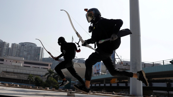 hong kong protest bow and arrow