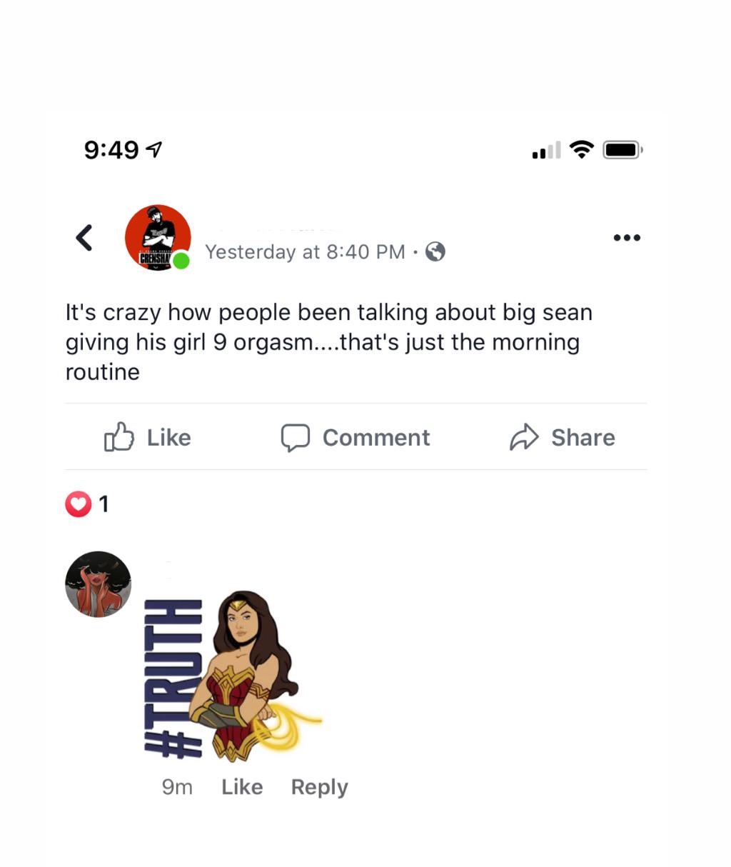 icon - 7 Yesterday at It's crazy how people been talking about big sean giving his girl 9 orgasm....that's just the morning routine a Comment 9m