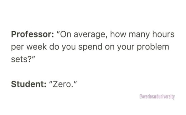 not telling the truth is the quickest - Professor "On average, how many hours per week do you spend on your problem sets?" Student "Zero." Coverhearduniversity